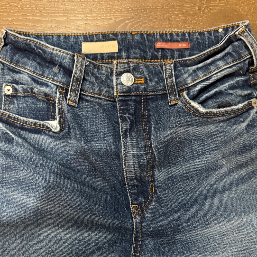 Pilcro Anthropologie Blue Straight Leg Raw Hem Jeans Size 26 Tall - Picture 3 of 6